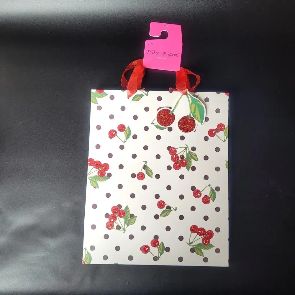 Betsey Johnson 3 Pack Gift Bags Cherries Red Roses Strawberries Hearts‎ NWT